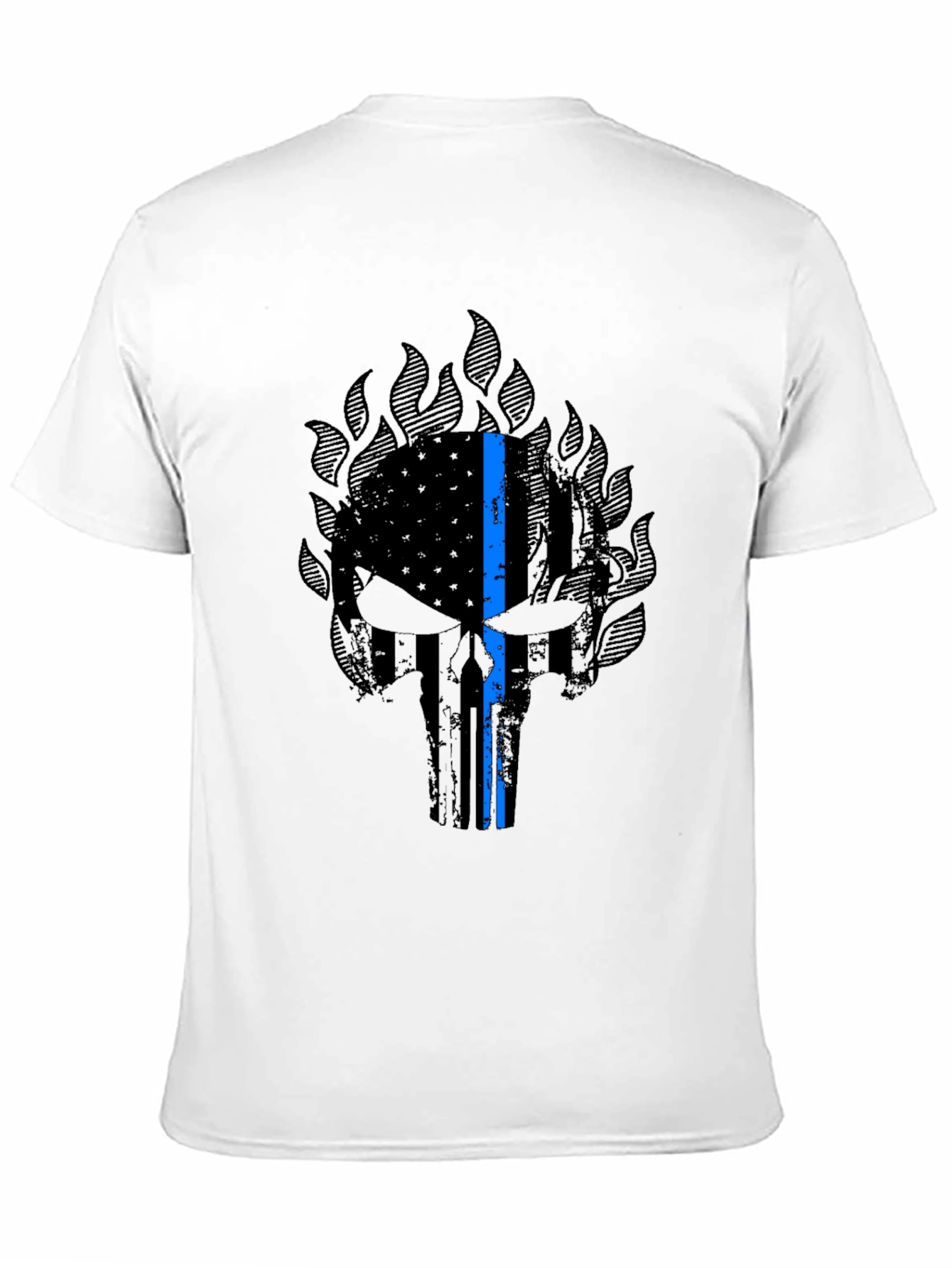 Thin Blue Line Punisher Skull Graphic T-Shirt