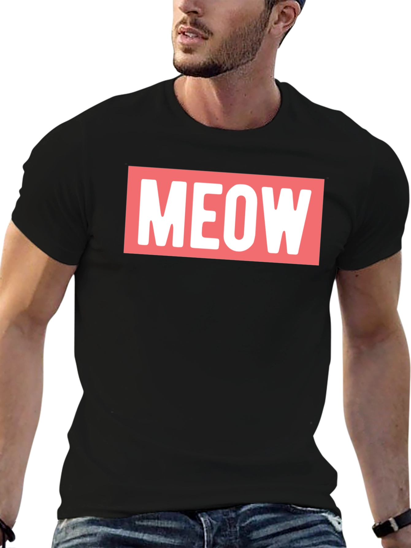 Meow Graphic Tee - Black Cotton T-Shirt