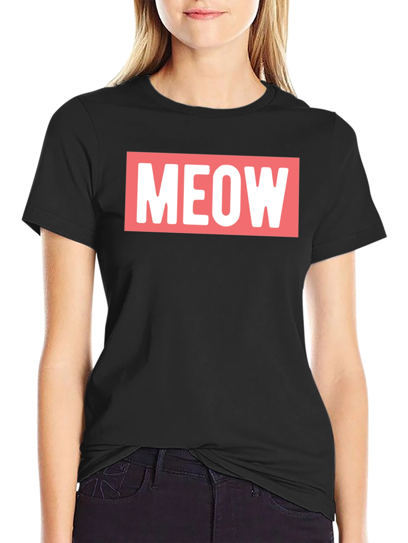 Meow Graphic Tee - Black Cotton T-Shirt