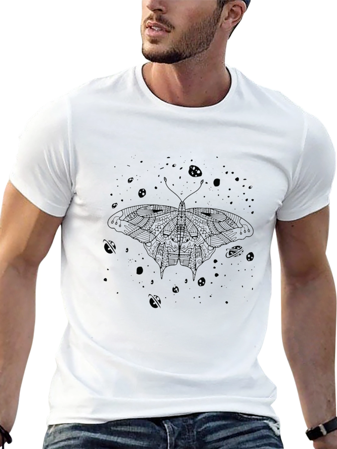 Cosmic Moth Graphic Tee - Black Cotton