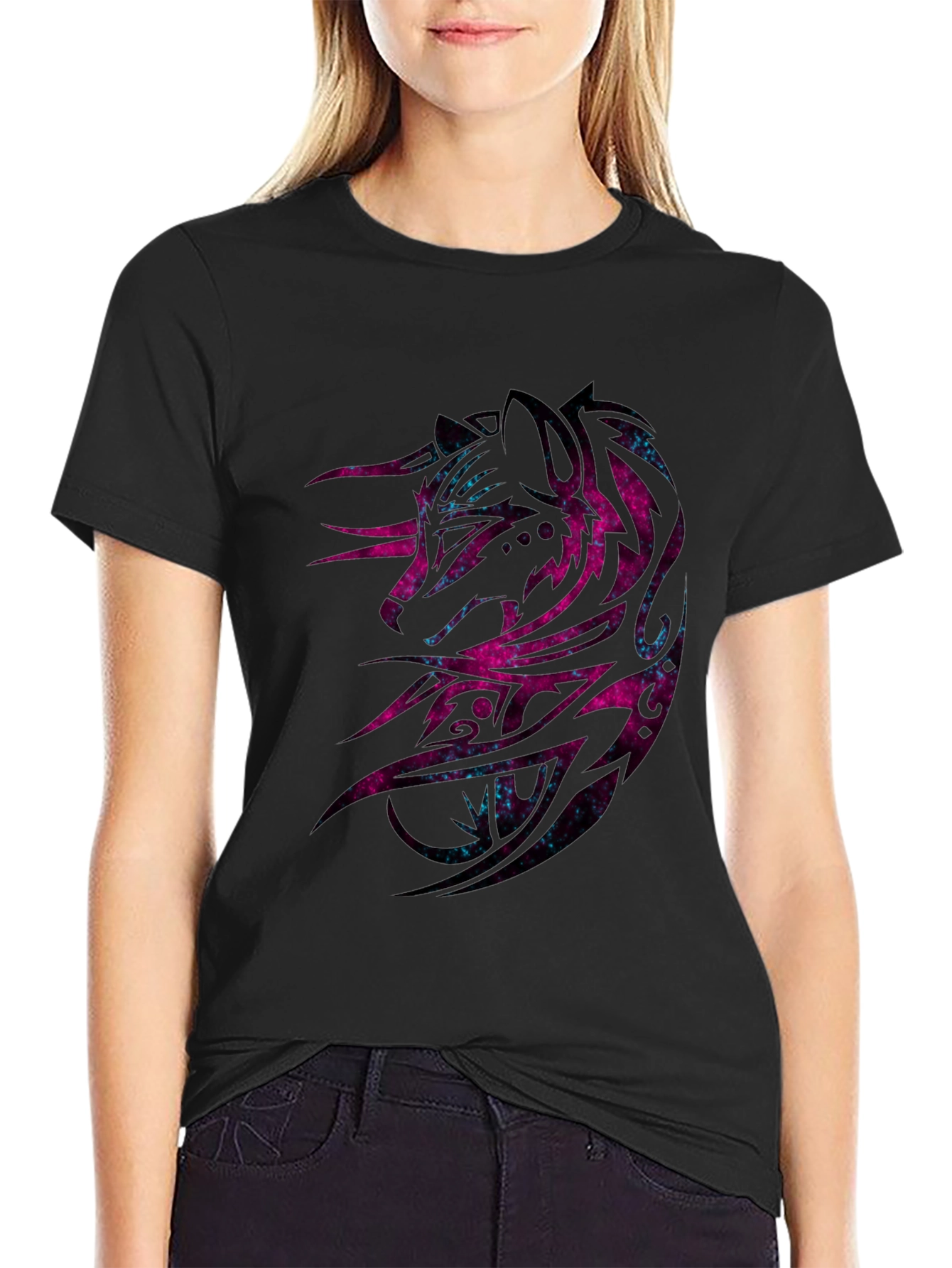 Galaxy Wolf Graphic Tee - Mens Black T-Shirt