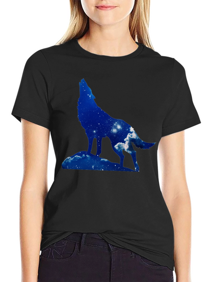 Wolf Silhouette Graphic Tee - Night Sky Design