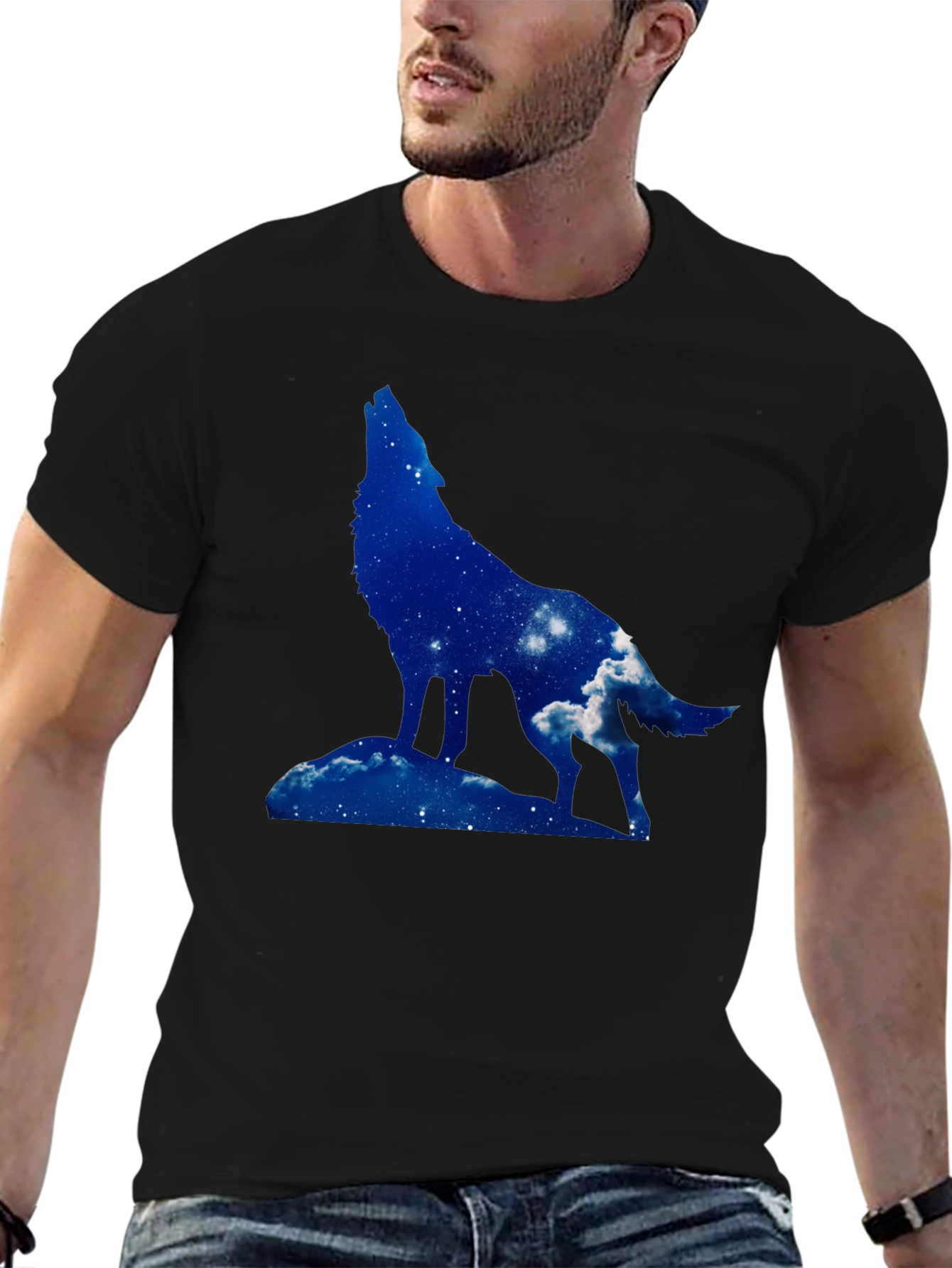 Wolf Silhouette Graphic Tee - Night Sky Design