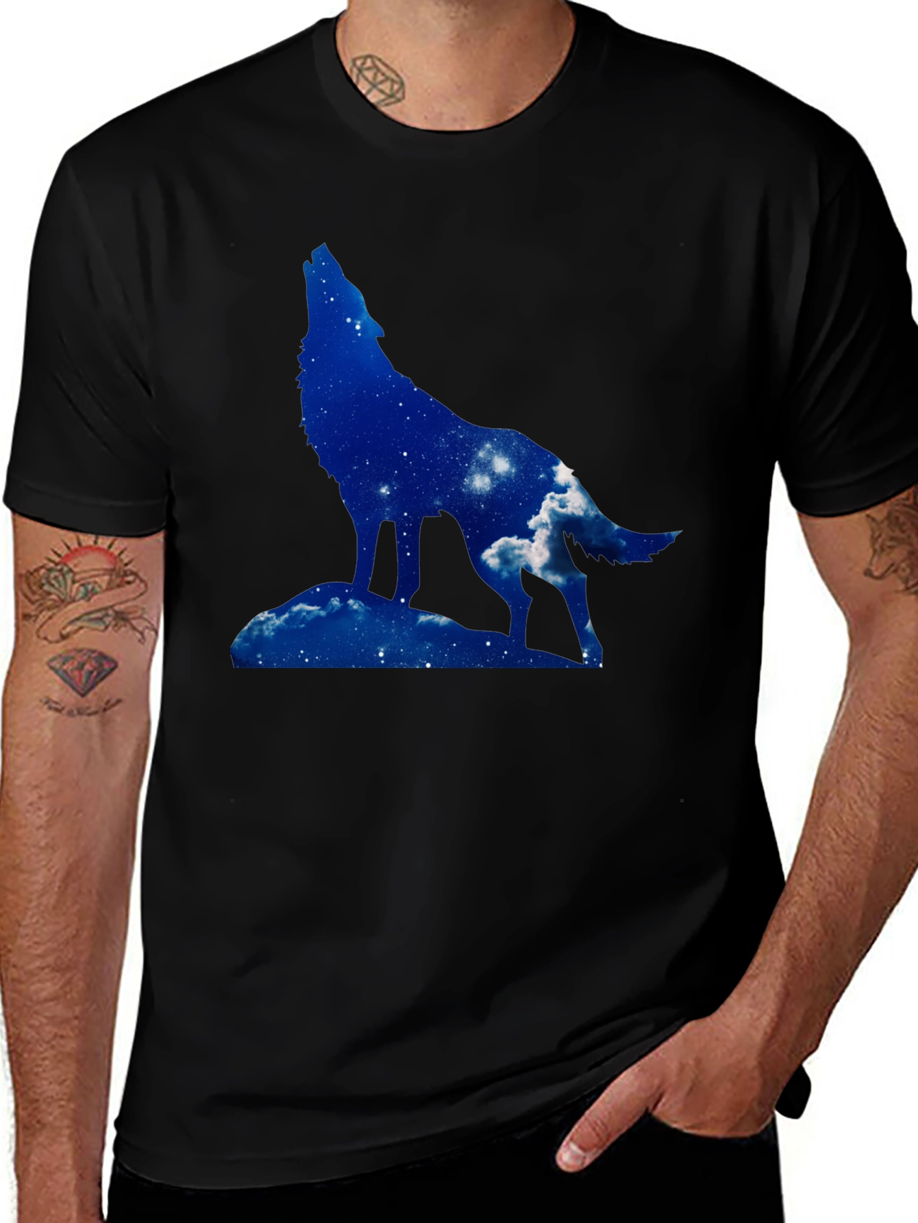 Wolf Silhouette Graphic Tee - Night Sky Design