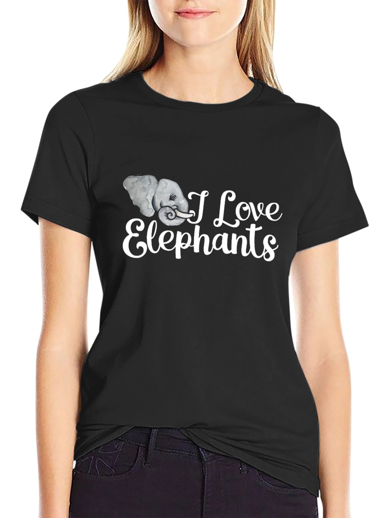 I Love Elephants Graphic Tee - Black
