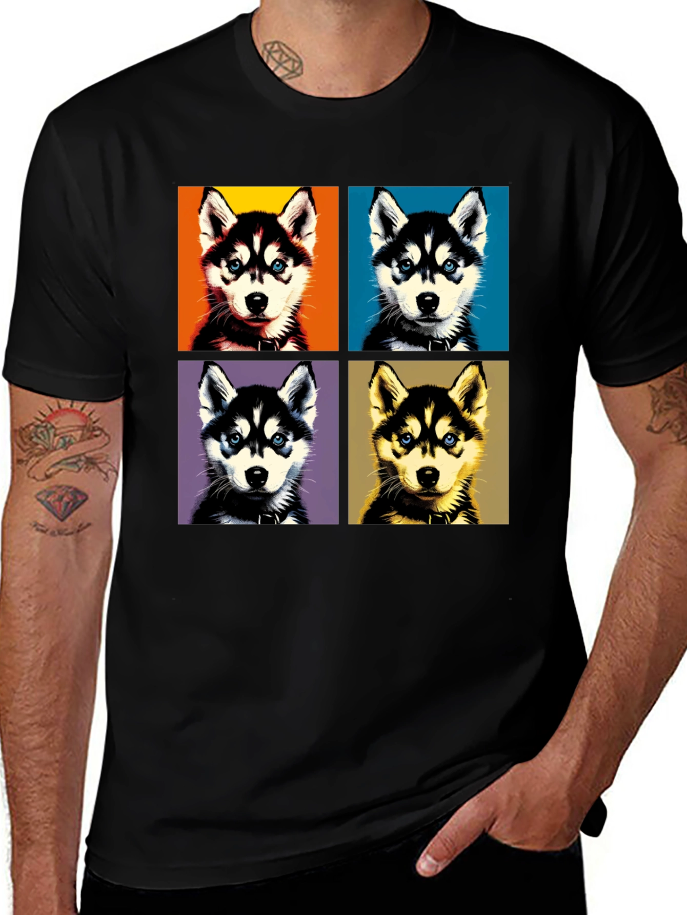 Husky Pop Art Graphic Tee - Unisex Black T-Shirt