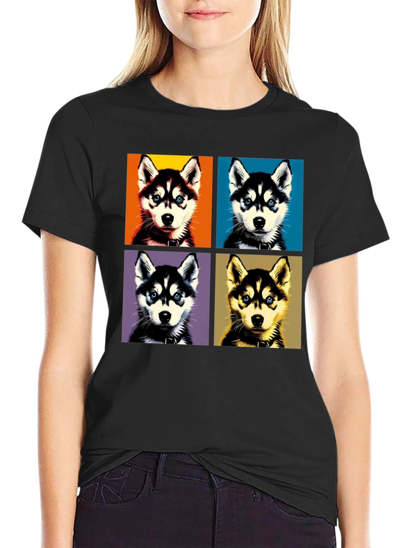 Husky Pop Art Graphic Tee - Unisex Black T-Shirt