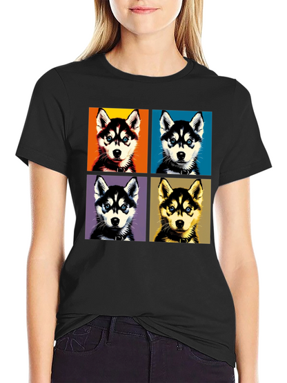 Husky Pop Art Graphic Tee - Unisex Black T-Shirt