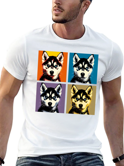 Husky Pop Art Graphic Tee - Unisex Black T-Shirt