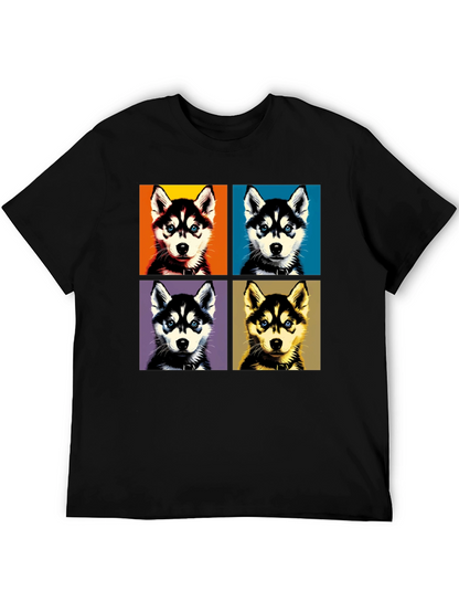 Husky Pop Art Graphic Tee - Unisex Black T-Shirt