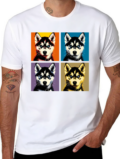 Husky Pop Art Graphic Tee - Unisex Black T-Shirt