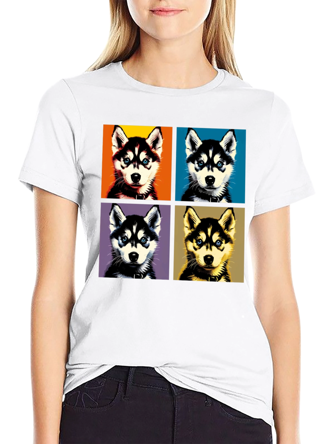 Husky Pop Art Graphic Tee - Unisex Black T-Shirt