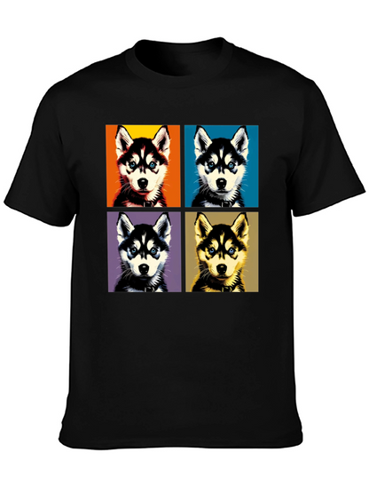 Husky Pop Art Graphic Tee - Unisex Black T-Shirt