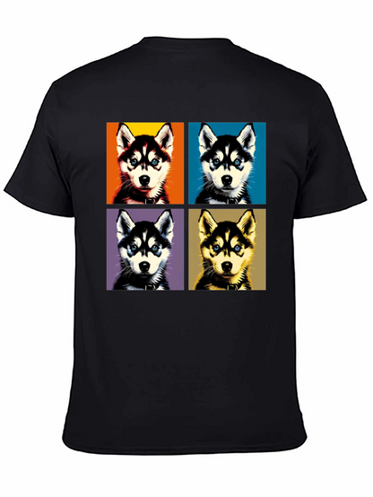 Husky Pop Art Graphic Tee - Unisex Black T-Shirt