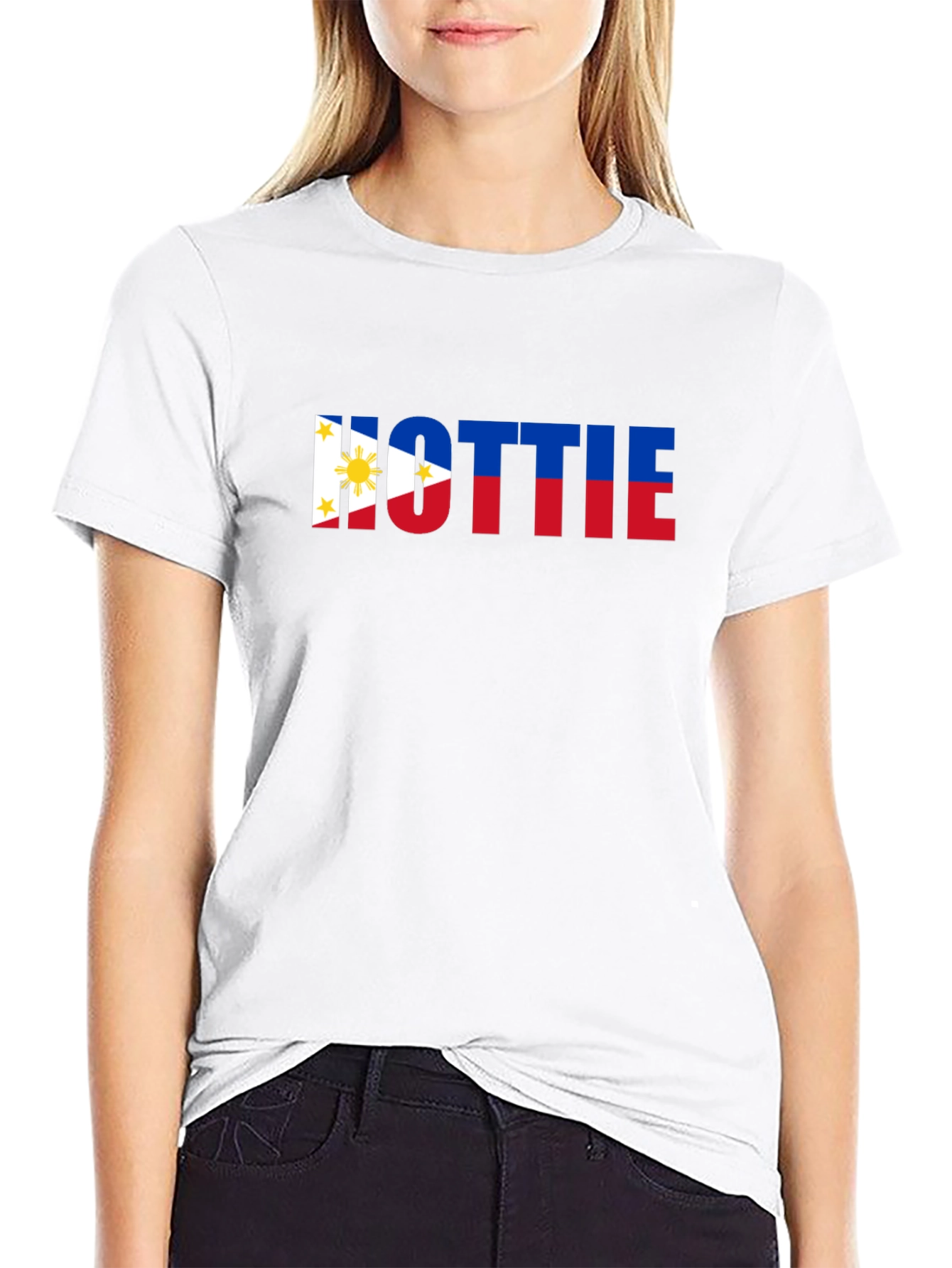 Hottie Philippine Flag Tee - Black Crew Neck