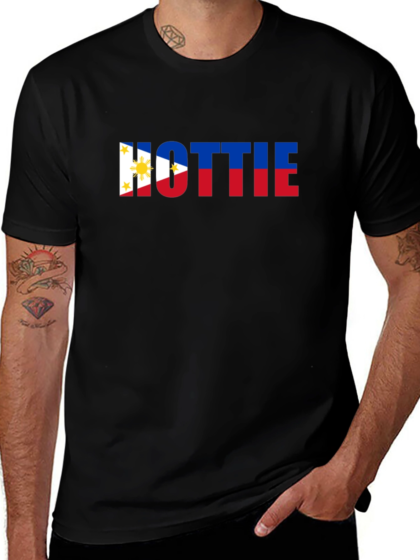 Hottie Philippine Flag Tee - Black Crew Neck
