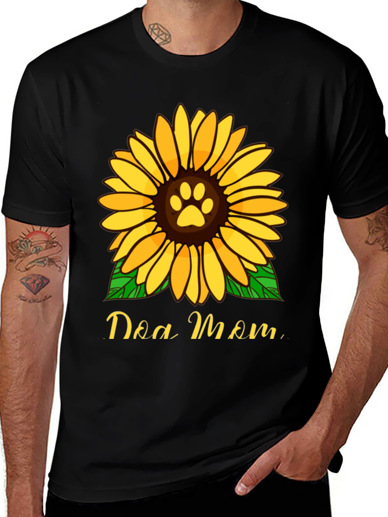 Dog Mom Sunflower Graphic Tee - Black