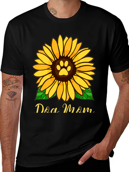 Dog Mom Sunflower Graphic Tee - Black