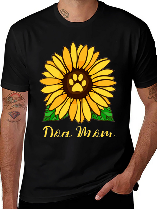 Dog Mom Sunflower Graphic Tee - Black