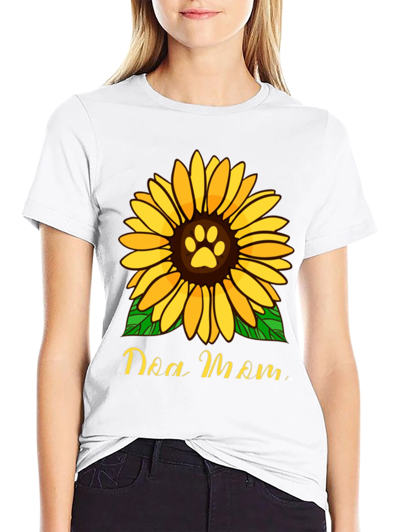Dog Mom Sunflower Graphic Tee - Black