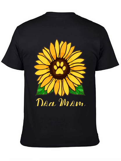 Dog Mom Sunflower Graphic Tee - Black