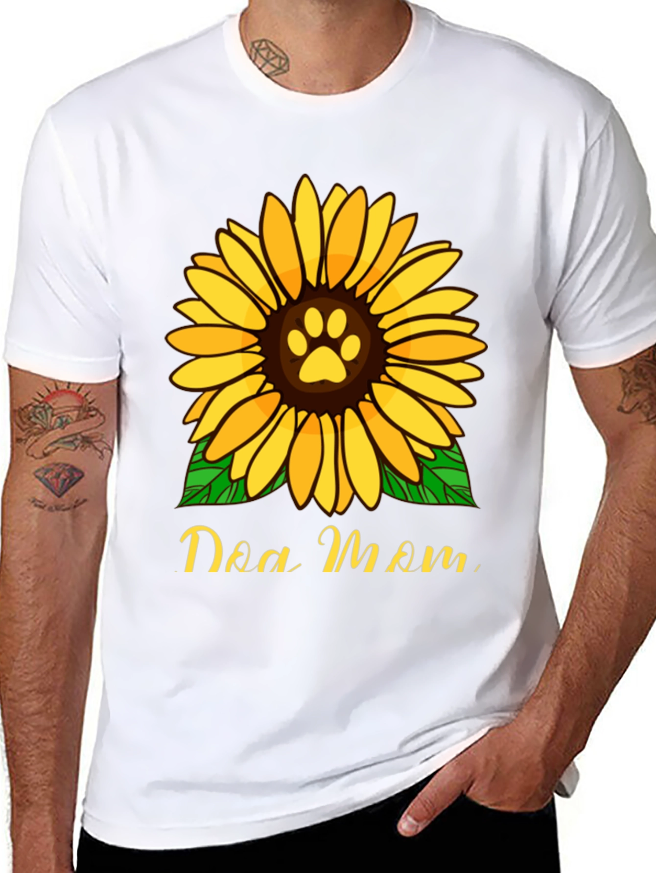Dog Mom Sunflower Graphic Tee - Black