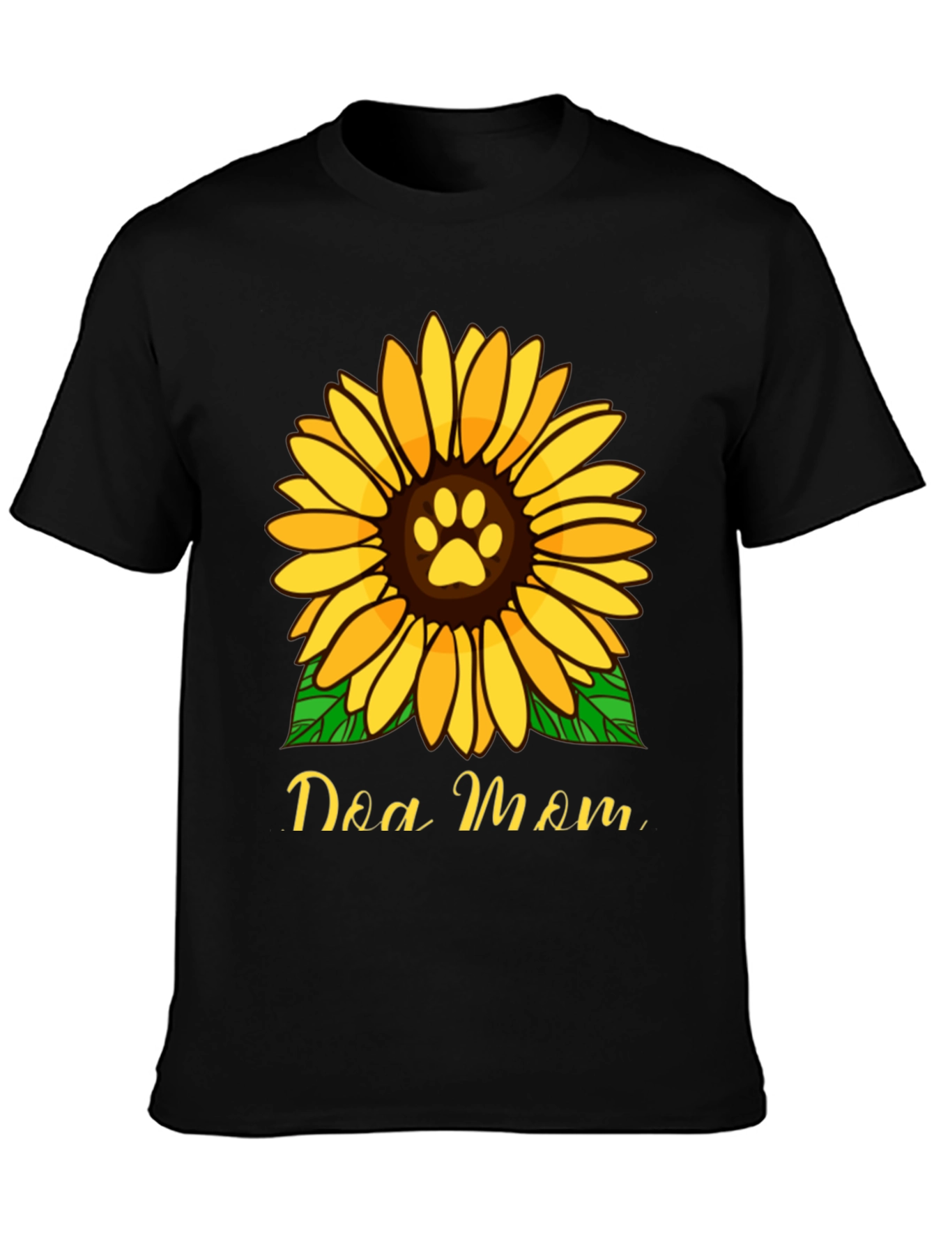 Dog Mom Sunflower Graphic Tee - Black