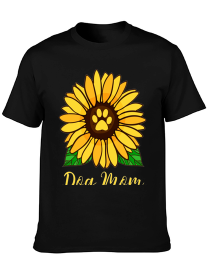 Dog Mom Sunflower Graphic Tee - Black