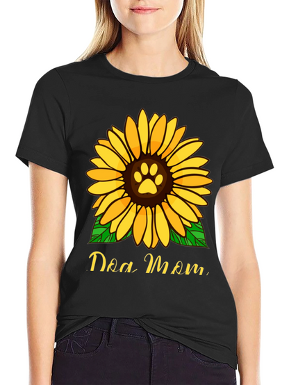 Dog Mom Sunflower Graphic Tee - Black