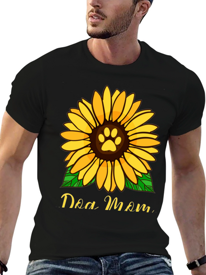 Dog Mom Sunflower Graphic Tee - Black