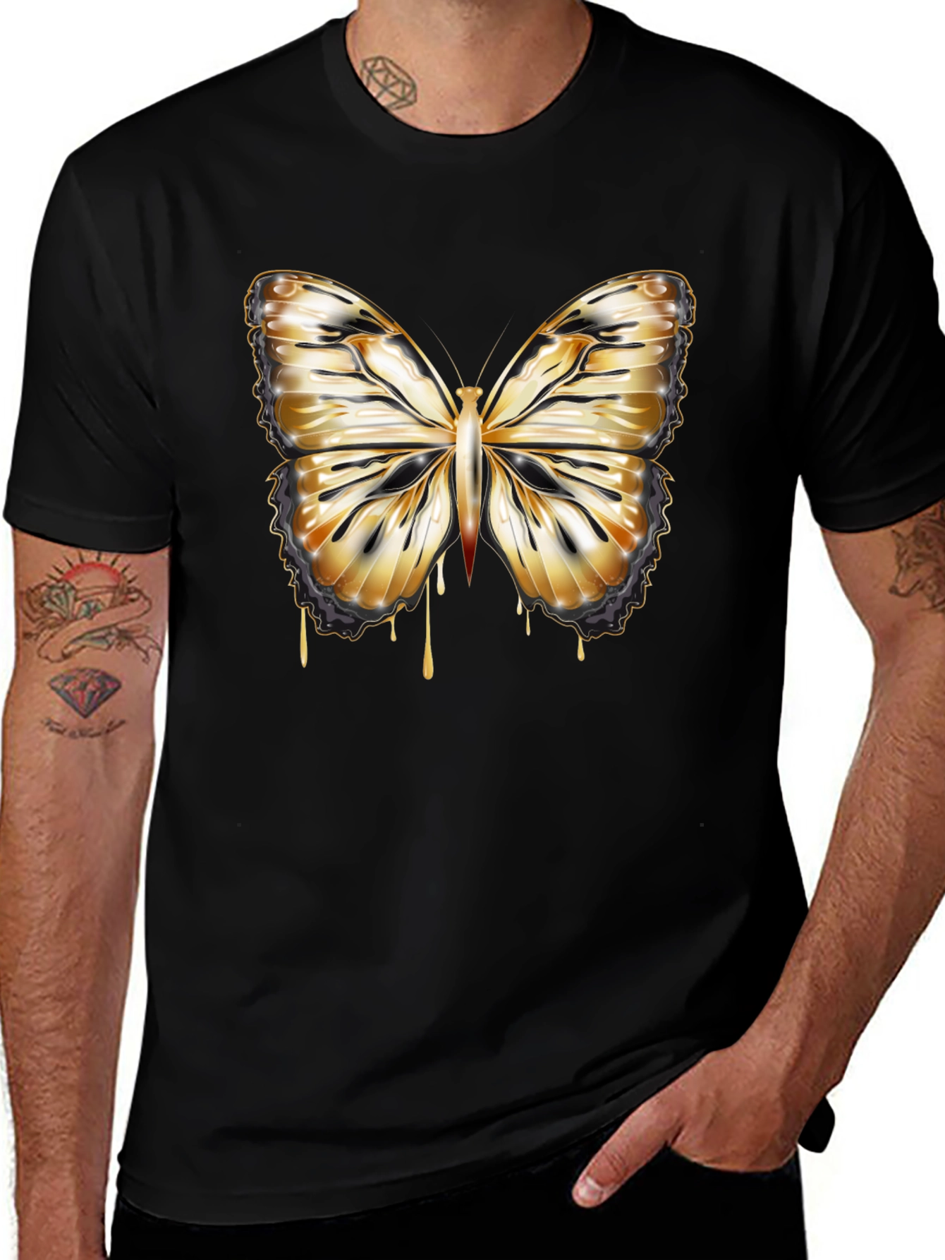Butterfly Drip Graphic Tee - Stylish Mens Black T-Shirt