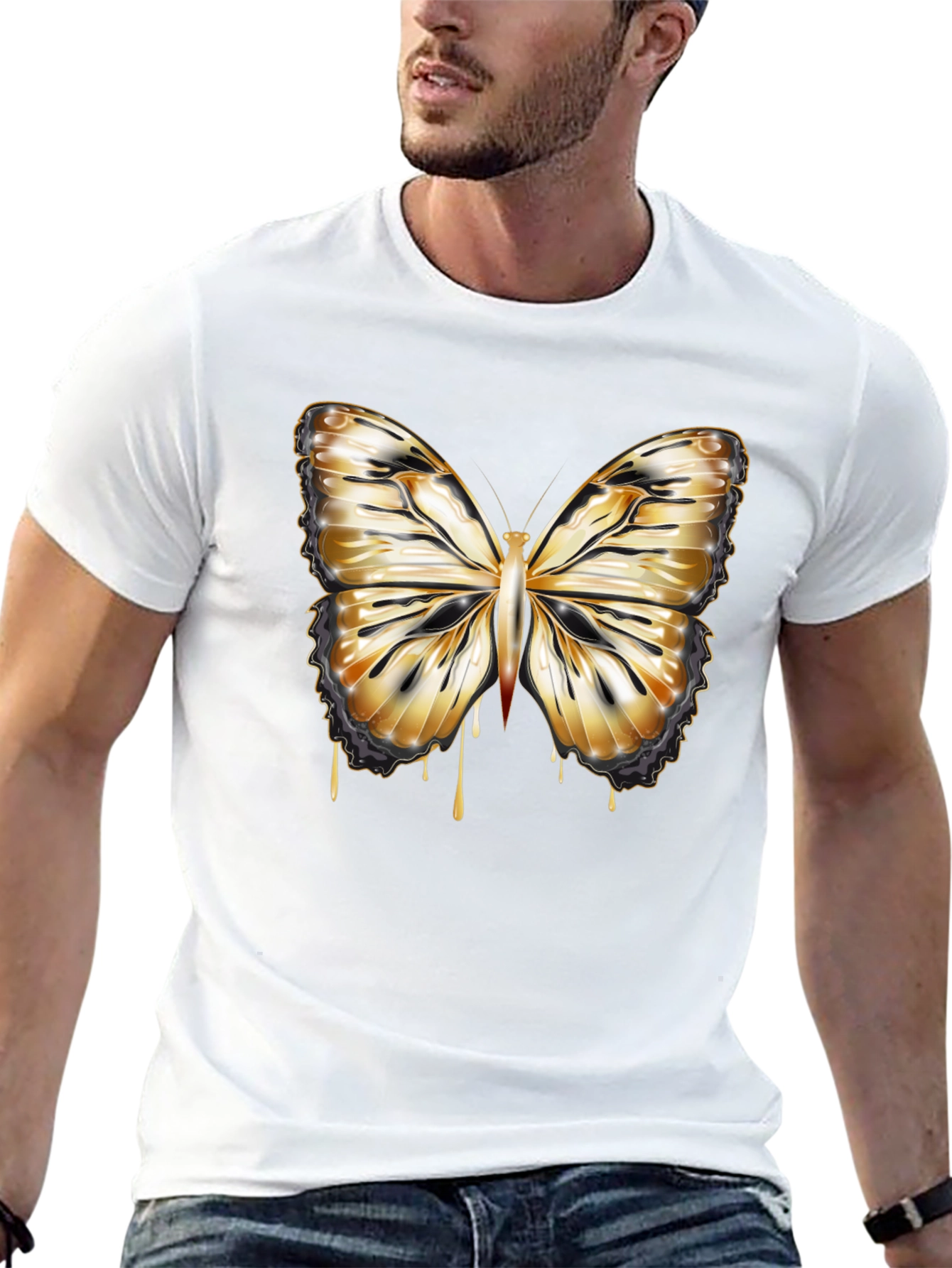 Butterfly Drip Graphic Tee - Stylish Mens Black T-Shirt