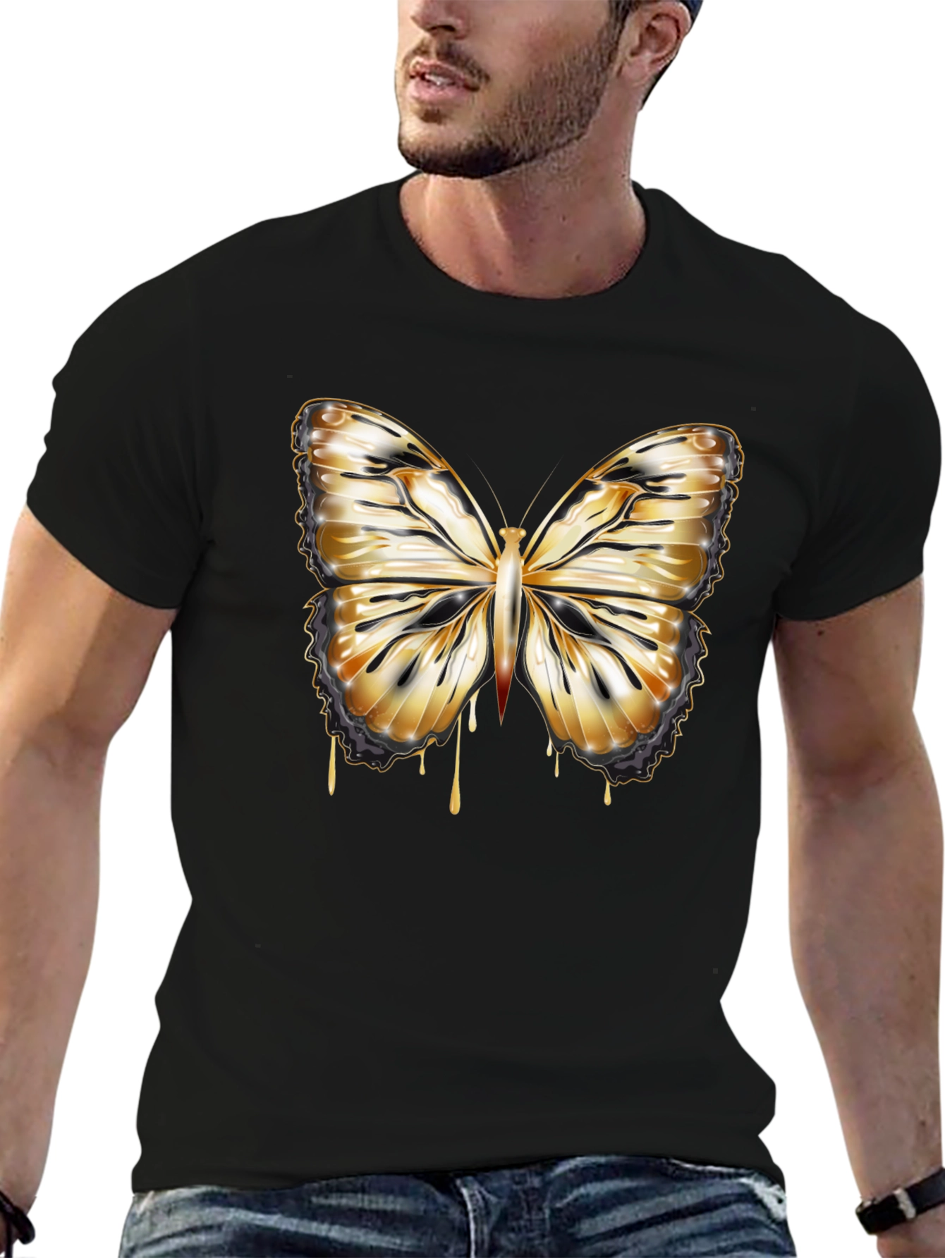Butterfly Drip Graphic Tee - Stylish Mens Black T-Shirt