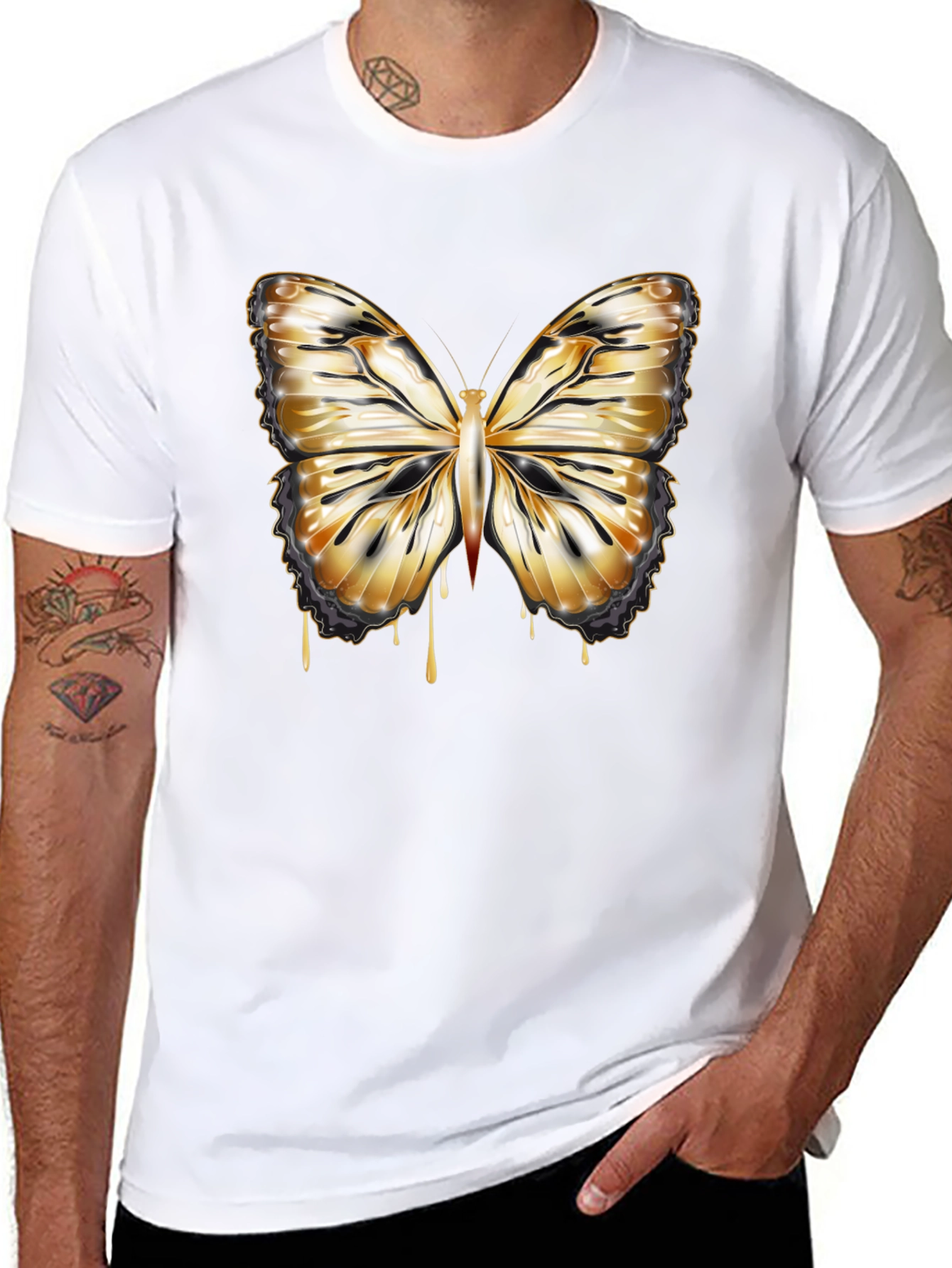 Butterfly Drip Graphic Tee - Stylish Mens Black T-Shirt