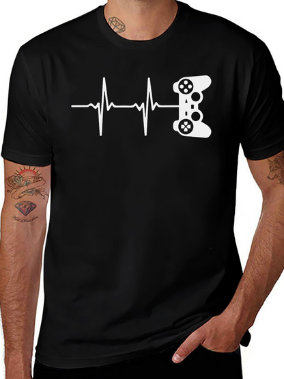 Gamer Heartbeat T-Shirt - Black Cotton Graphic Tee