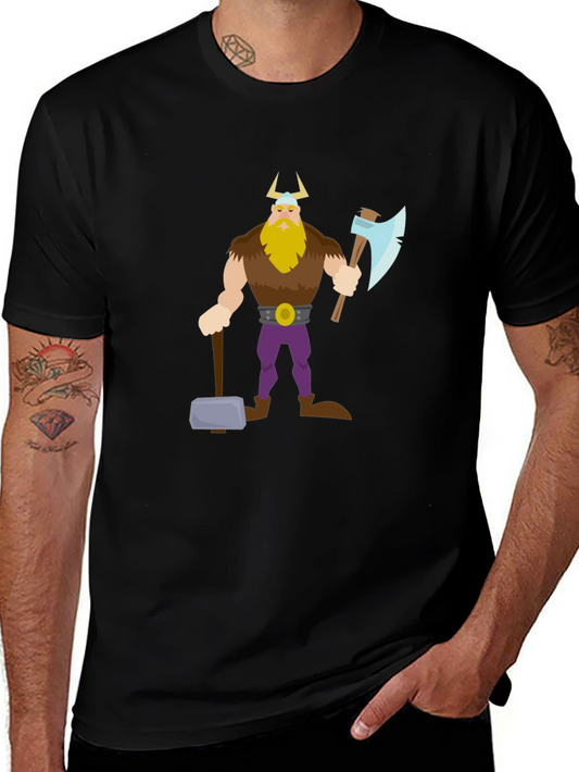 Viking Cartoon Graphic Tee - Cool Norse Warrior Design
