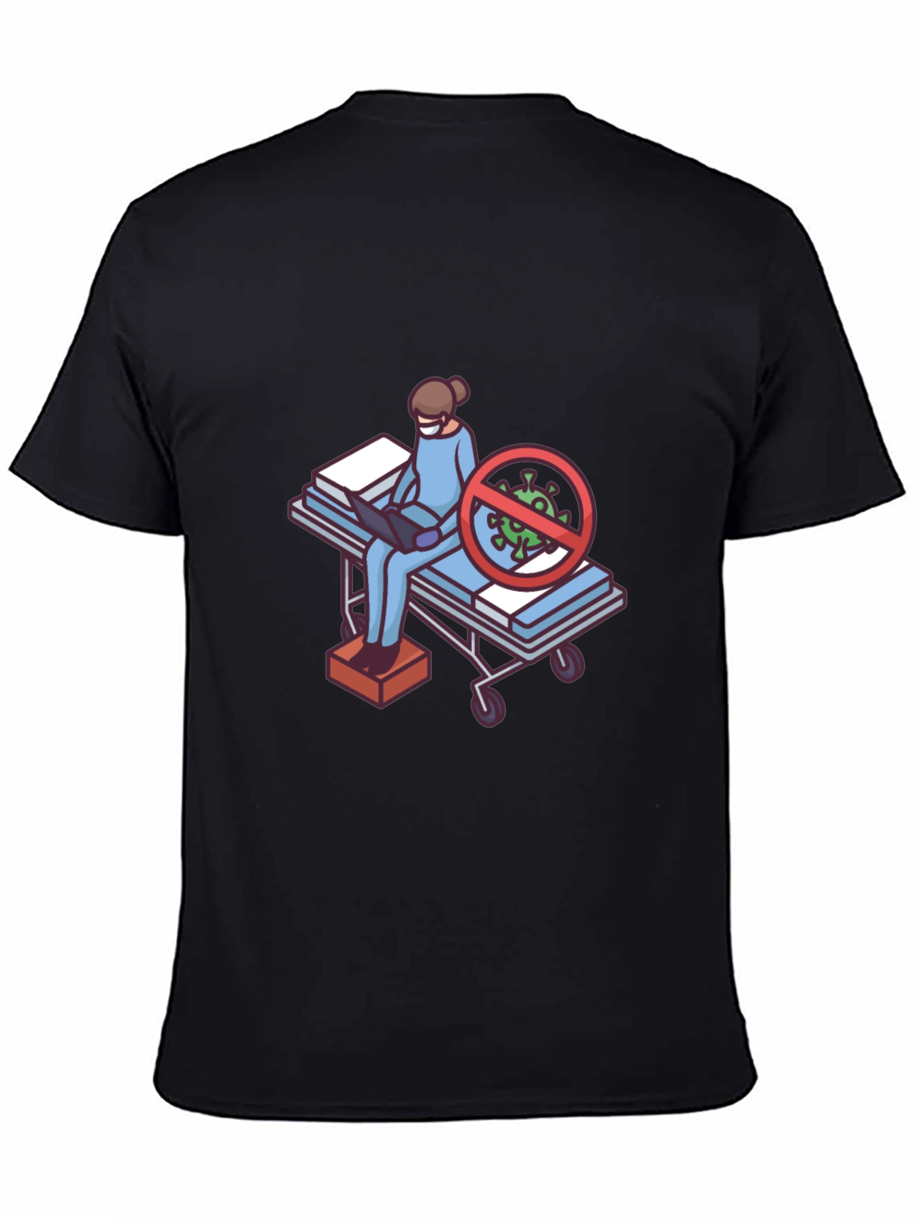 Black T-Shirt with Medical Cartoon Graphic