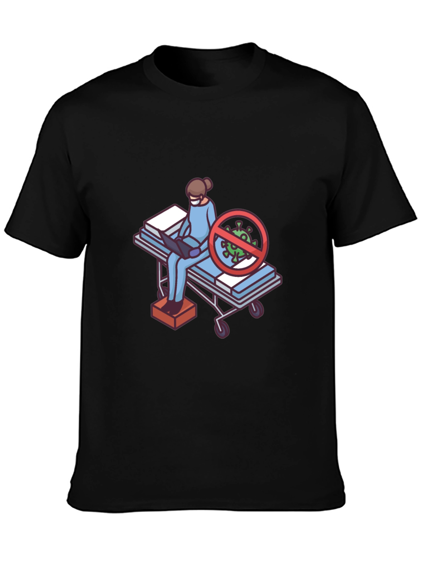 Black T-Shirt with Medical Cartoon Graphic