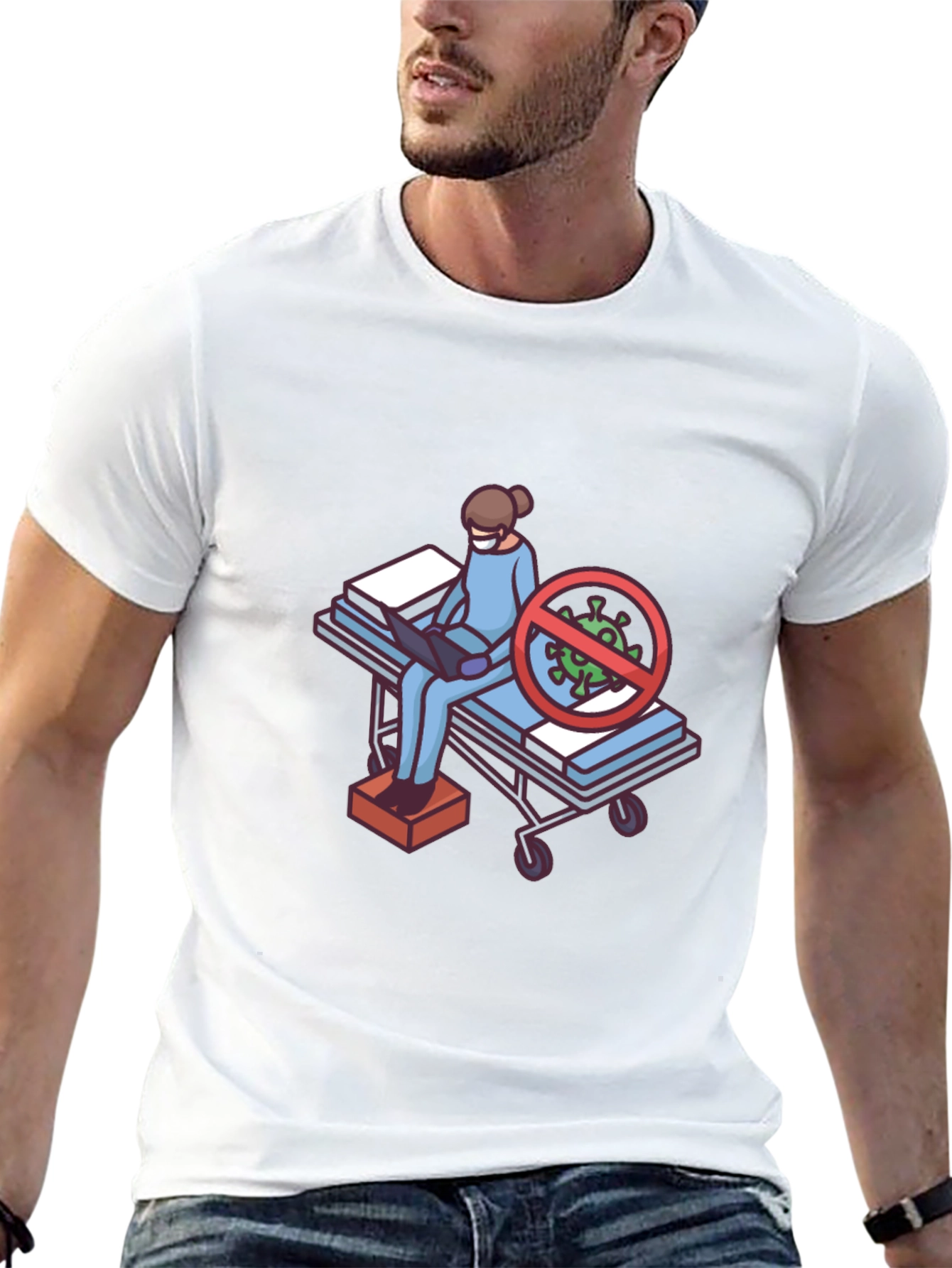 Black T-Shirt with Medical Cartoon Graphic