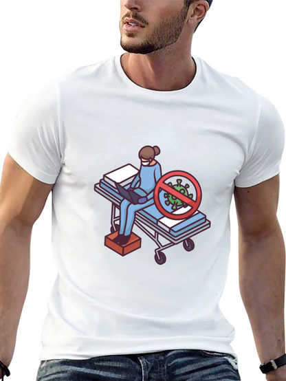 Black T-Shirt with Medical Cartoon Graphic