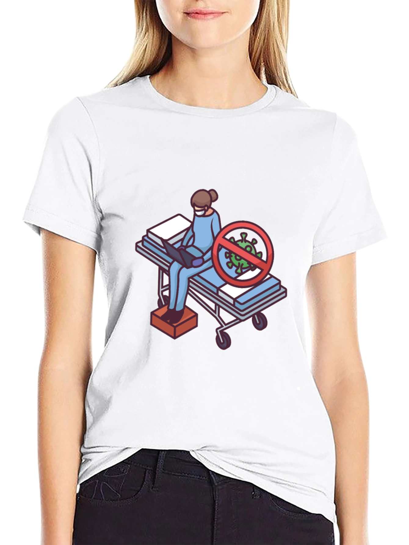 Black T-Shirt with Medical Cartoon Graphic