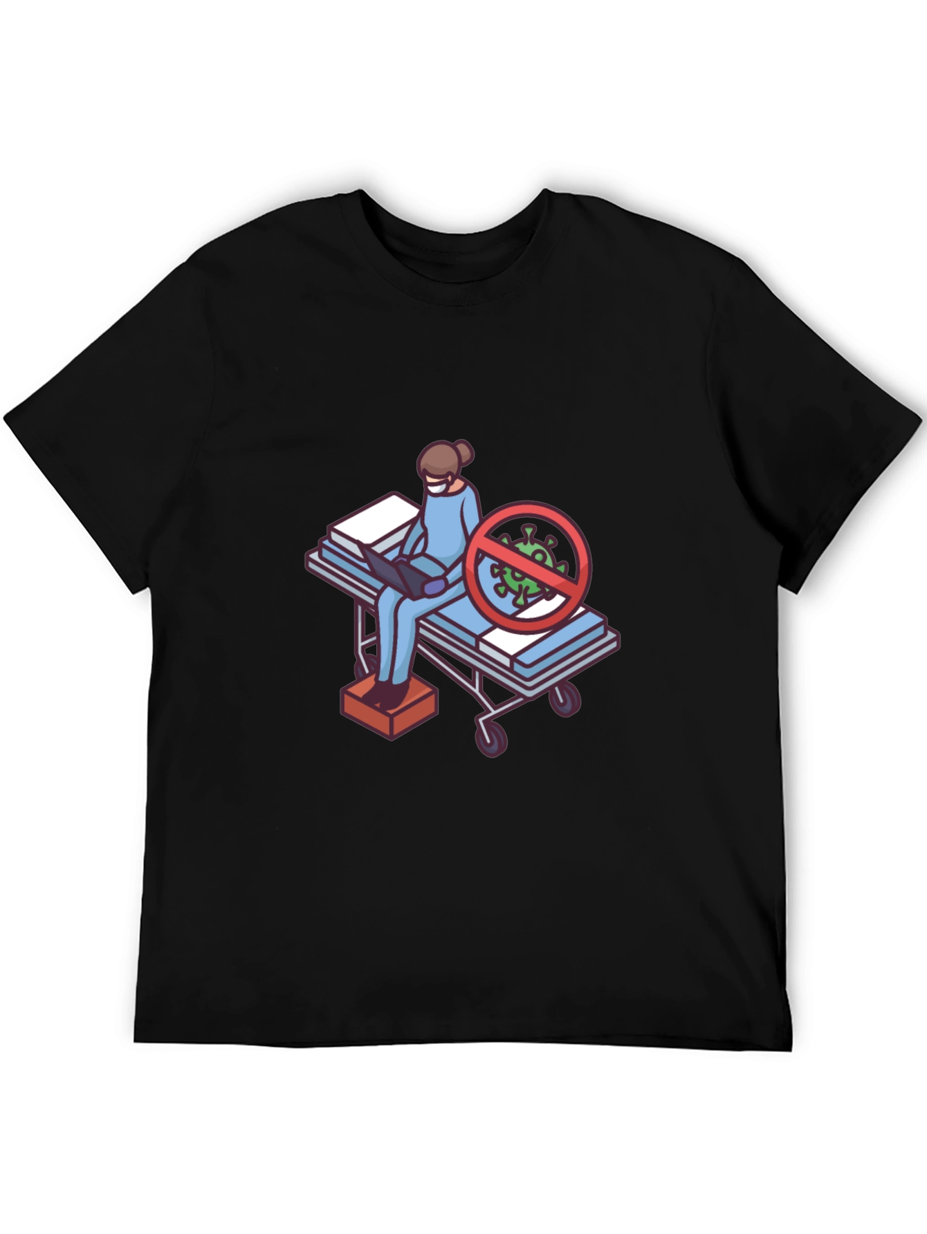 Black T-Shirt with Medical Cartoon Graphic