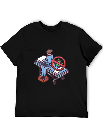 Black T-Shirt with Medical Cartoon Graphic