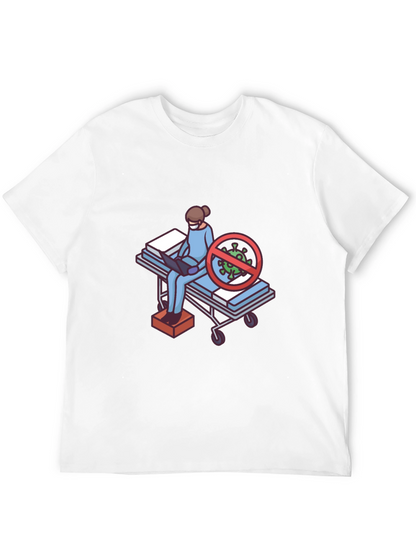 Black T-Shirt with Medical Cartoon Graphic