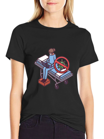 Black T-Shirt with Medical Cartoon Graphic