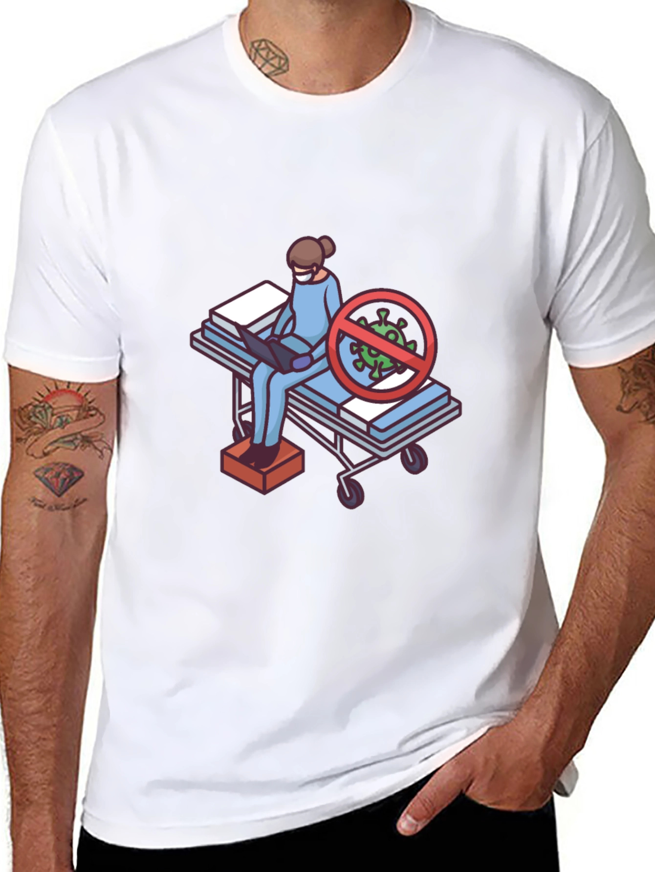 Black T-Shirt with Medical Cartoon Graphic