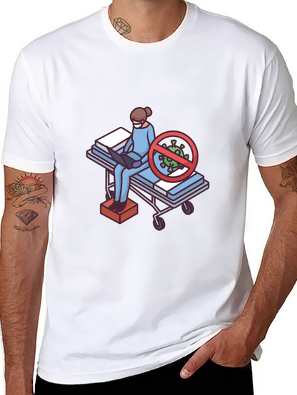 Black T-Shirt with Medical Cartoon Graphic