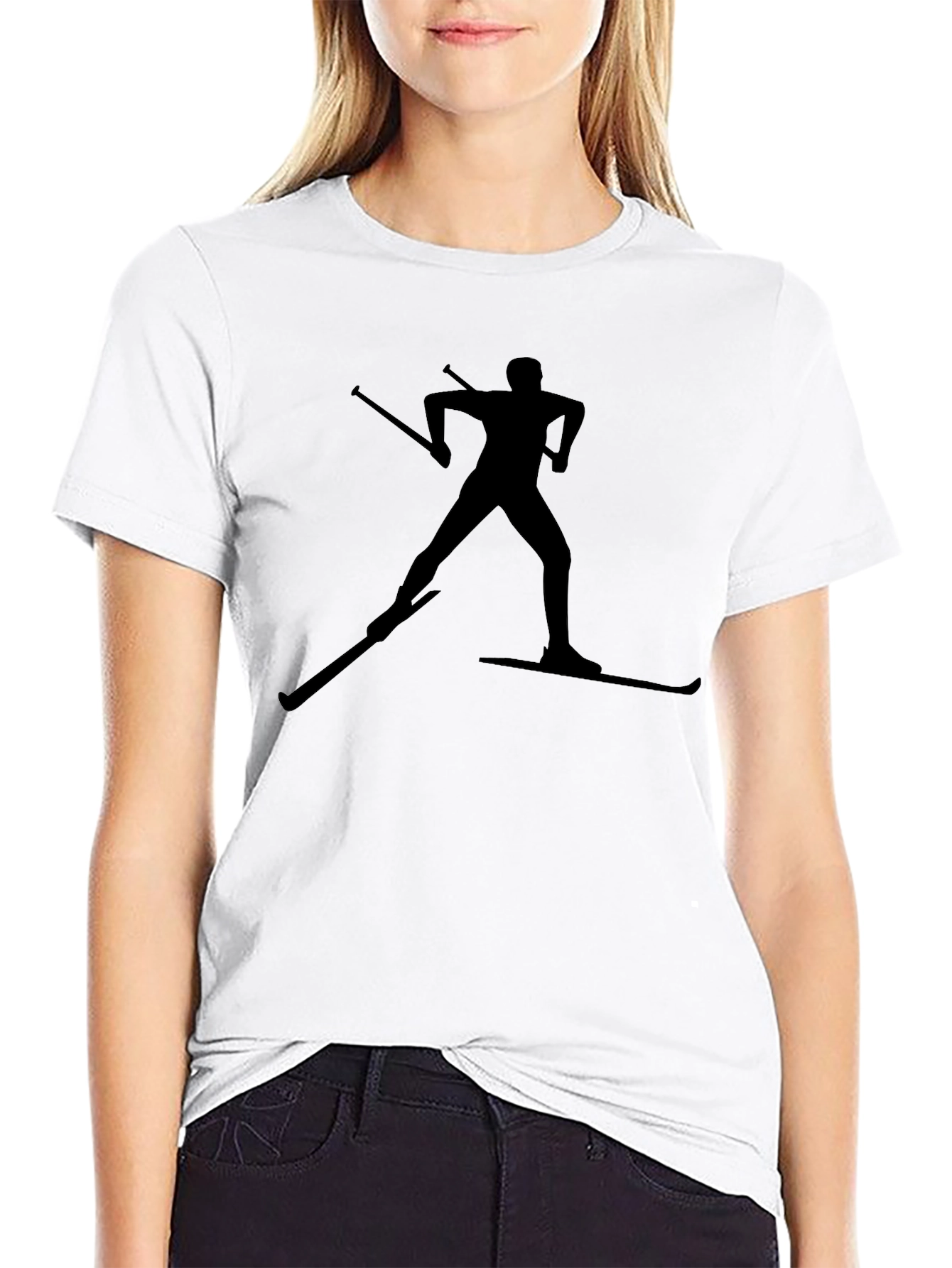 Skiing Silhouette Graphic Tee - Black
