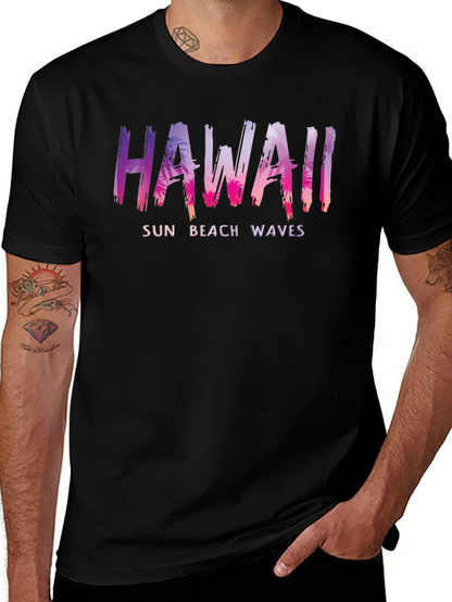 Hawaii Sun Beach Waves Mens Black T-Shirt