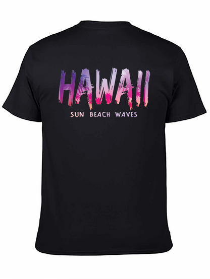 Hawaii Sun Beach Waves Mens Black T-Shirt